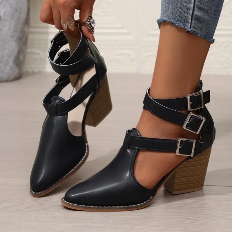 Damensandalen 2026 Neue Mode Lässige Damen Spitz zulaufender Zeh Sexy Weiches Leder Hohe Absätze Bequeme Damenschuhe Sandale mit Absatz