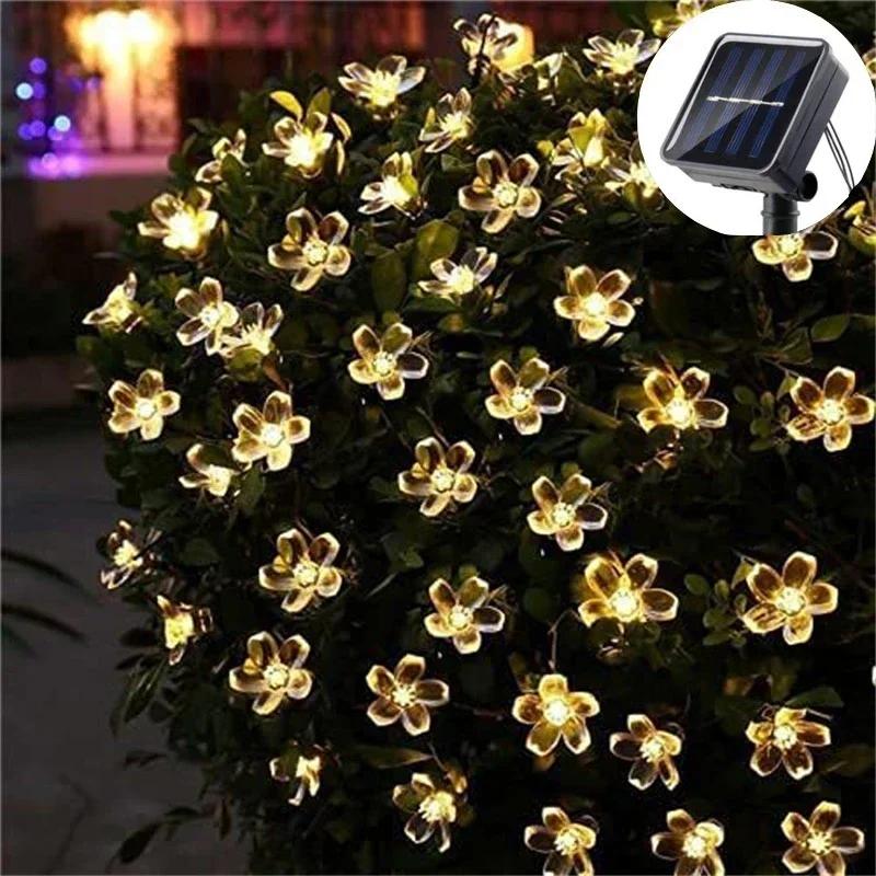 Solar Garden Light Led Cherry Flower Lighting Fairy String Lights Outdoor Christmas Lamp Blossom Festoon Party Home Decoration