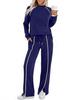 Women's Crew Neck Long Sleeve Stretch Pants and Slit Sweatshirt Set