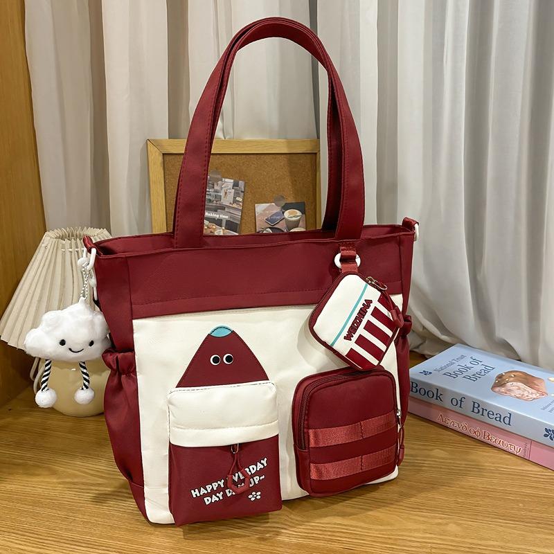 Portable Contrasting Color Retro Tote Bag, Student Class Tutoring Commuter Bag, Large Capacity Niche One-shoulder Messenger Bag