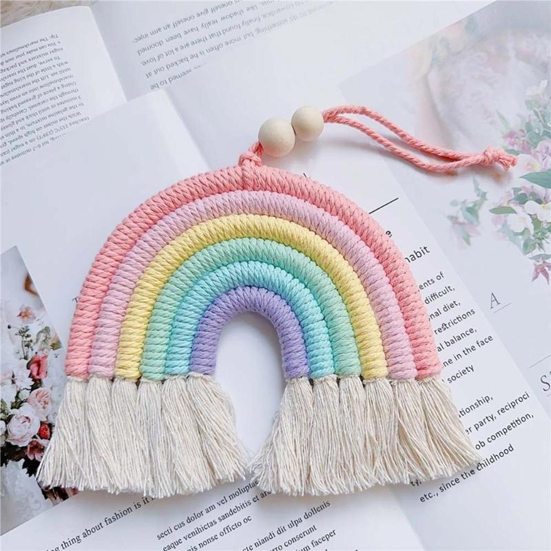 BeHandwovens Cotton Rope Rainbow Tassels Wall Car Pendants Rainbow Wall Hangings Holiday Decorations