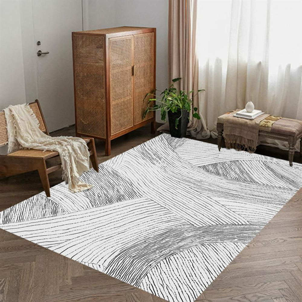 Modern Orange Striped Geometric Carpet Living Room Decor Sofa Rug Bedside Soft Area Rug Balcony Coffee Table Floor Mat Doormat