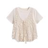 Bow Lace Crochet Vest & Round Neck Tee Women's Two-Piece Stylish Layering Set