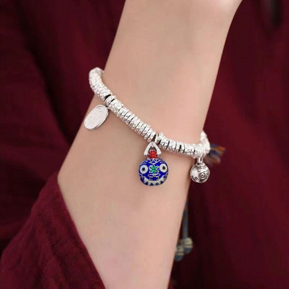 Colorful Tassel Chinese Style Bracelet Lucky Handstring Vintage Silver Beaded Bracelet  Gift