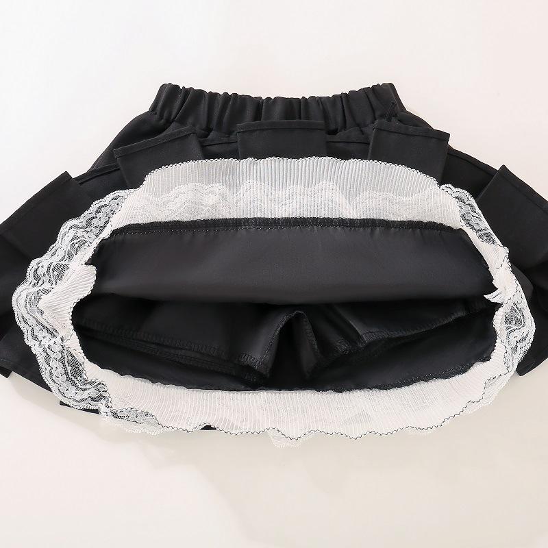 2025 Spring/Summer Girls' Korean Style Bow Lace Pleated Skirt Set