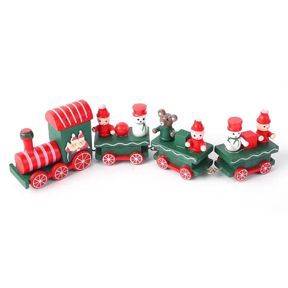 Christmas Wooden Train Ornaments Santa Cake Decoration Merry Christmas Navidad New Year Party Table Decoration Kids Gifts Toys