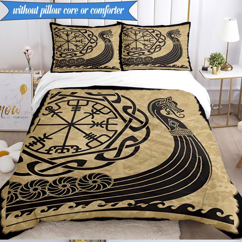 3PCS Viking Ship At Sea Bedding Set,Including 1pc Duvet Cover And 2pcs Pillowcases Perfect for Bedroom, Dormitory, Fan Christmas Gift
