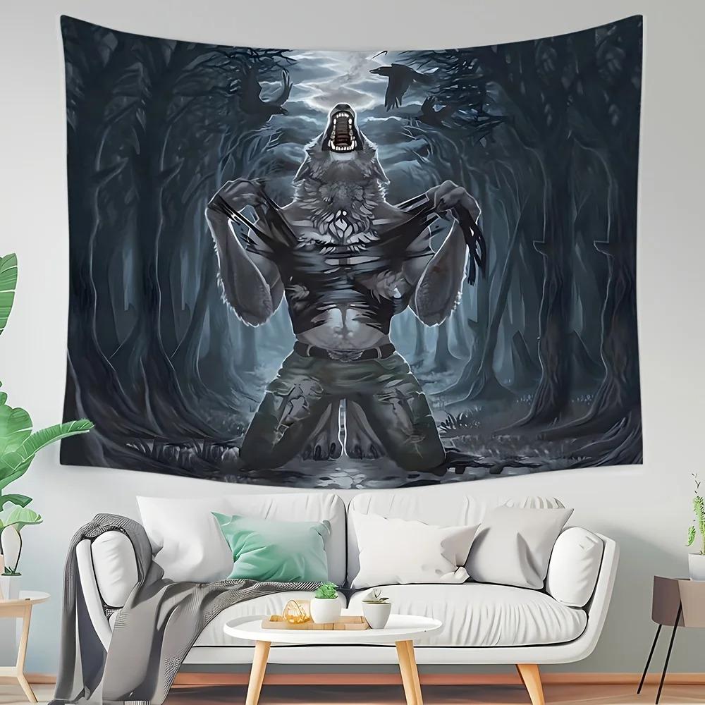 1 Werewolf Transformation Tapestry 2D Single Print Dark Stylish Durable Tapestry Home Living Room Bedroom Dorm Gothic Vibe Decor