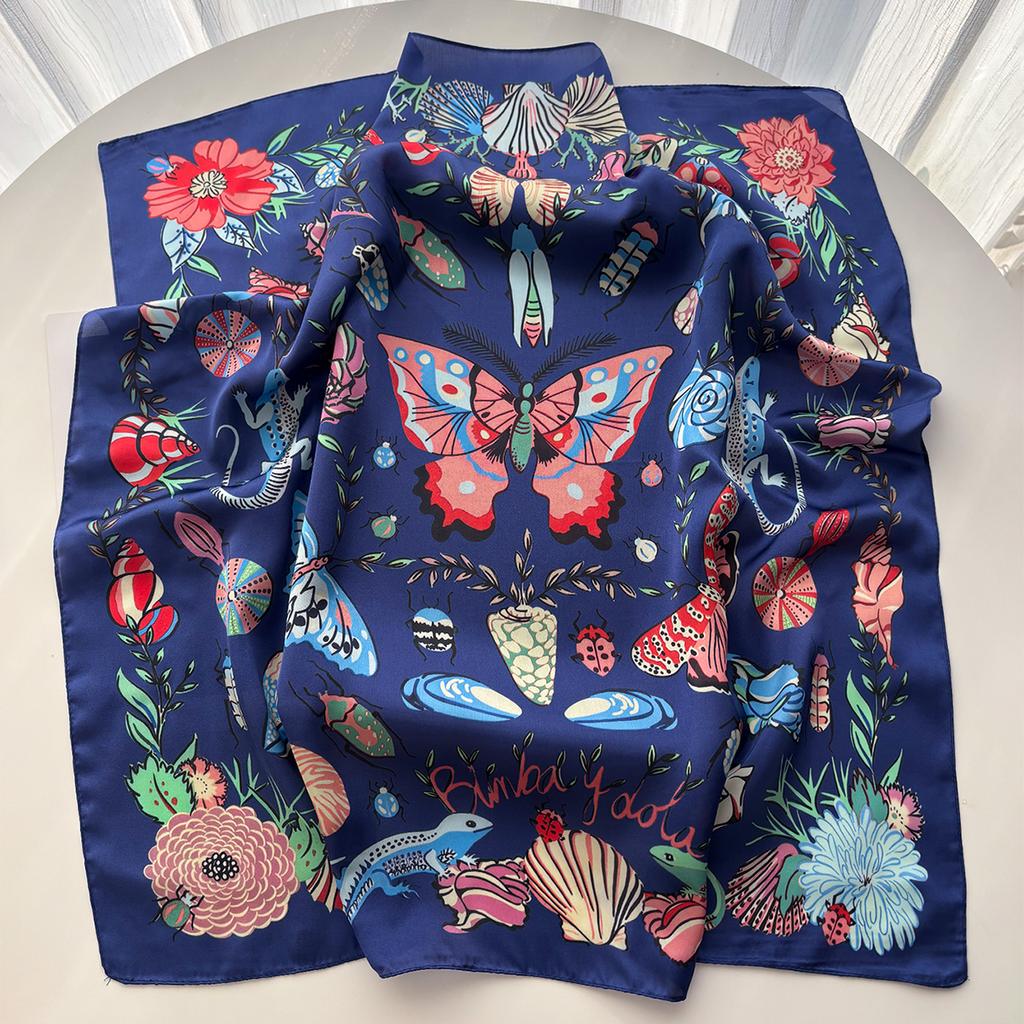 Women Foulard Square Scarf Silk Imitation Floral Print Neckerchief Bandana Foulard Lady Shawl Scarves Wrap Head Hair Band Ties