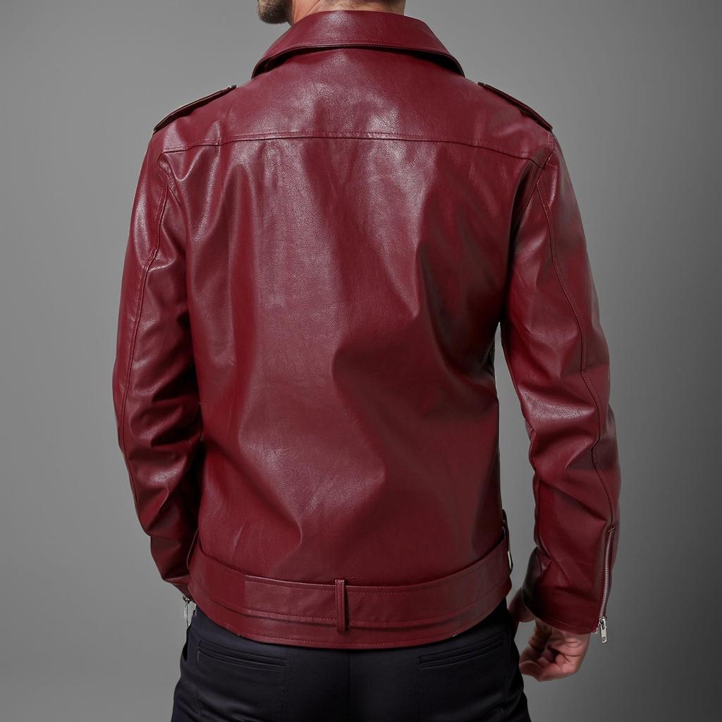 Erkek İnce Kesim Asimetrik Fermuarlı Deri Ceket - İngiliz Moda Motosiklet Stili