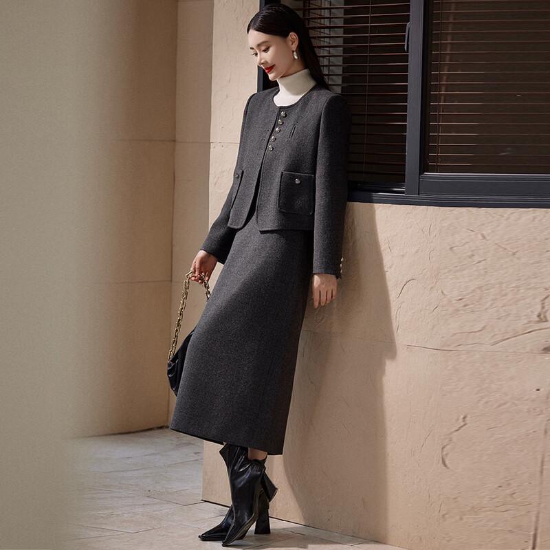 Hang Yi Ge Women's Wool Blend Coat & Skirt Set