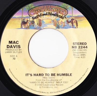 7inch Record MAC DAVIS - It's Hard To Be Humble NB2244 Casablanca 1980 US Pop Used