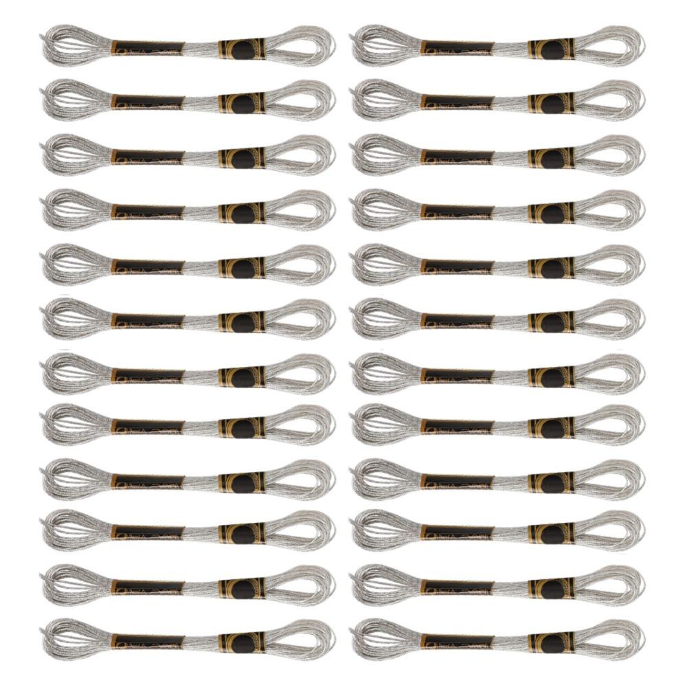 24pcs Glitter Thread Embroidery Floss Silver Glossy HandMade Yarn Hand Embroidery