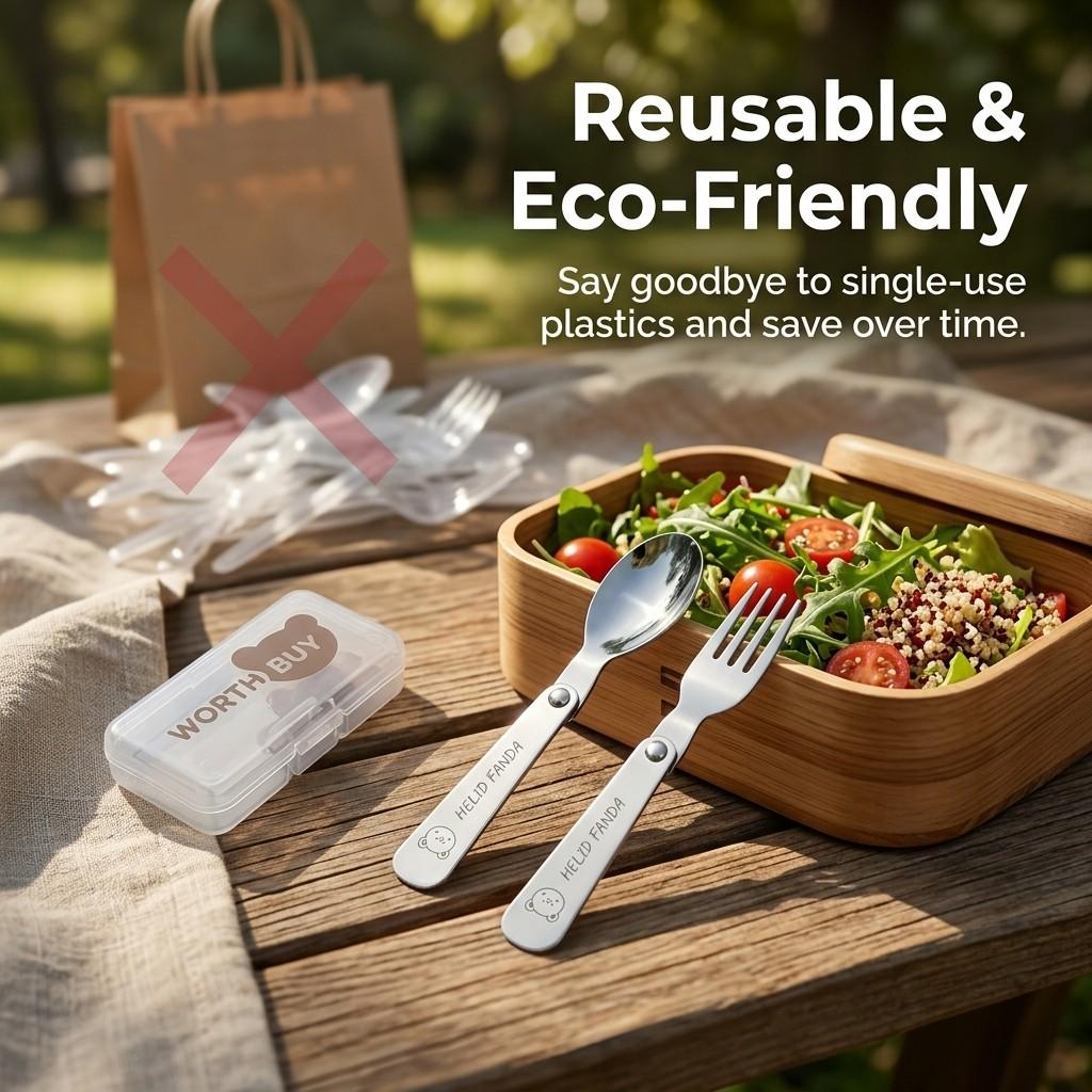 3Pcs/Set Portable Folding Fork Spoon With Box 304 Stainless Steel Cutlery Set Mini Cute Tableware Set Suitable for Kids Students