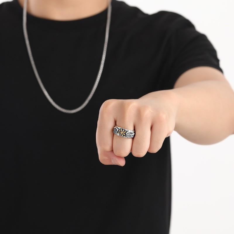 Sunflower Feather Wings Carving Pharaoh Eye Of Rune Amulet Ring Alloy Ring For Women Men Gift Party Daily Decoration