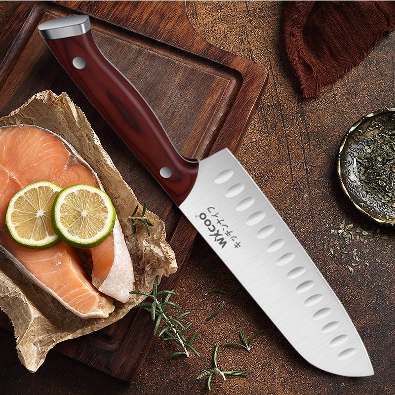 Stainless Steel Kitchen Knife Vegetable Fruit Knife Professional Boning Knife Japanese Fish Santoku Slicing  Knife Wooden Handle