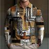 Geometric Abstract Print Long-sleeve Polo Shirt, Stylish Casual Men's Top.