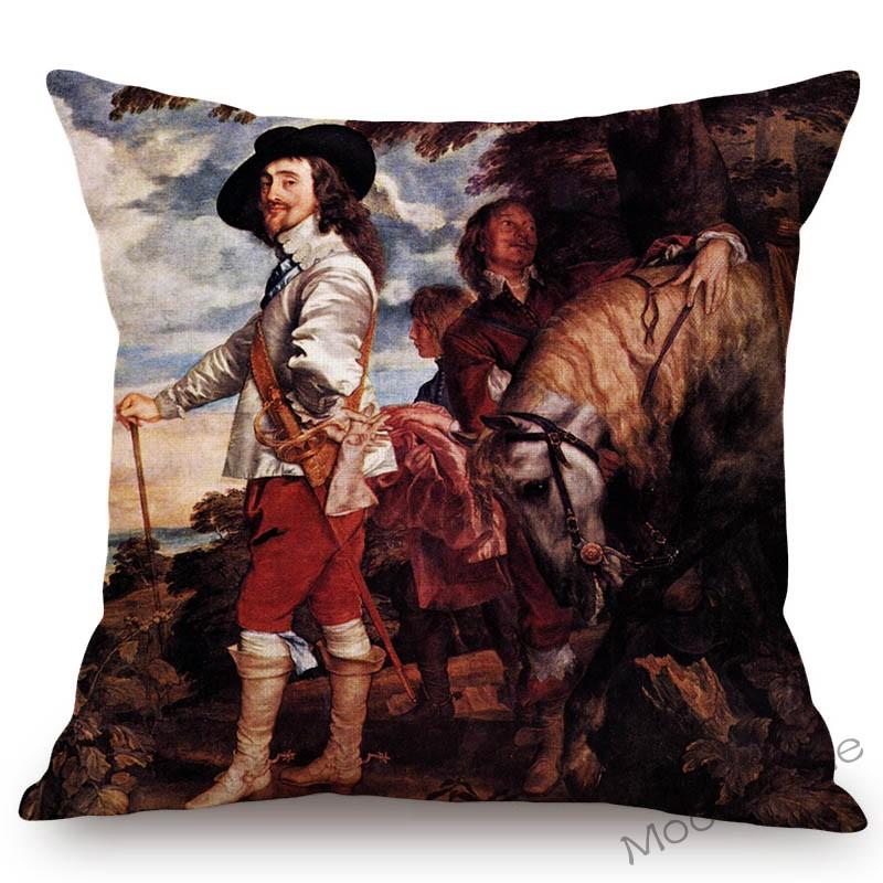 Van Dyck Renaissance Baroque Famous Oil Painting Royal Court Lady Wall Art Sofa Pillow Case Mourning Christ Linen Cushion Cover