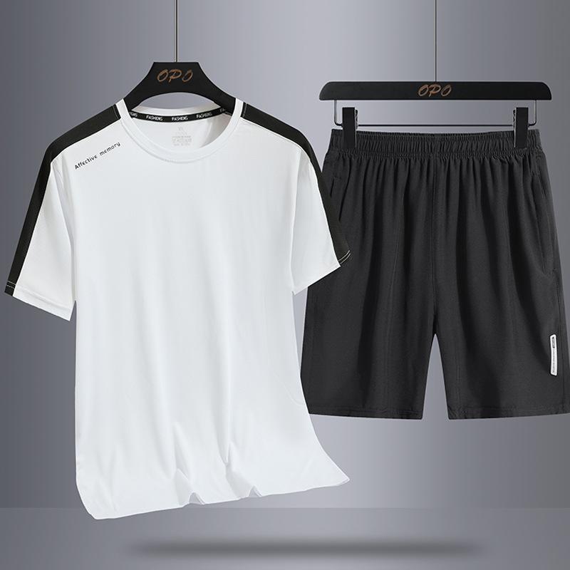 Sports Suit Men's Ice Silk Casual Loose Two-piece Set New Breathable Quick Drying Outdoor Round Neck T-shirt Shorts