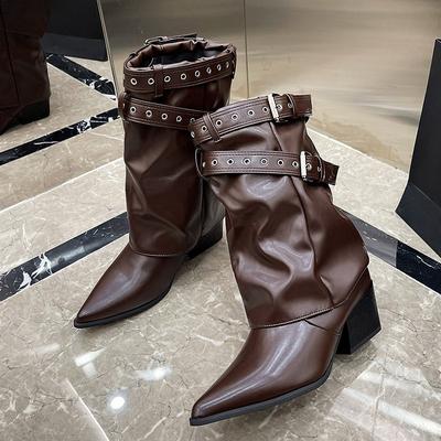 Fashion Autumn Mid-Cone Boots Fashion Pointed Toe Sleeve Non-Slip Wear-Resistant Block Heel