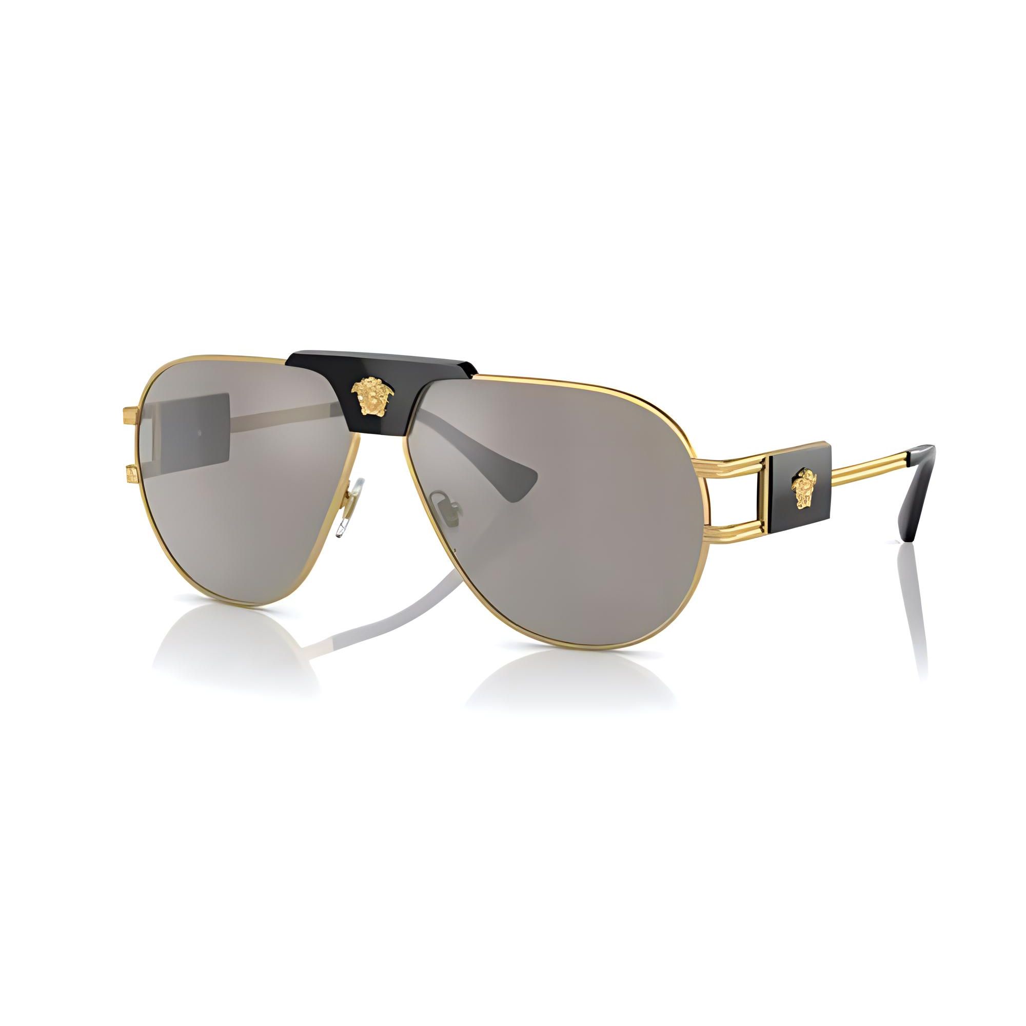 Versace Slim Frame Side Pattern Irregular Shape Sunglasses Men sunglasses Gold VE225210026G Gold,63