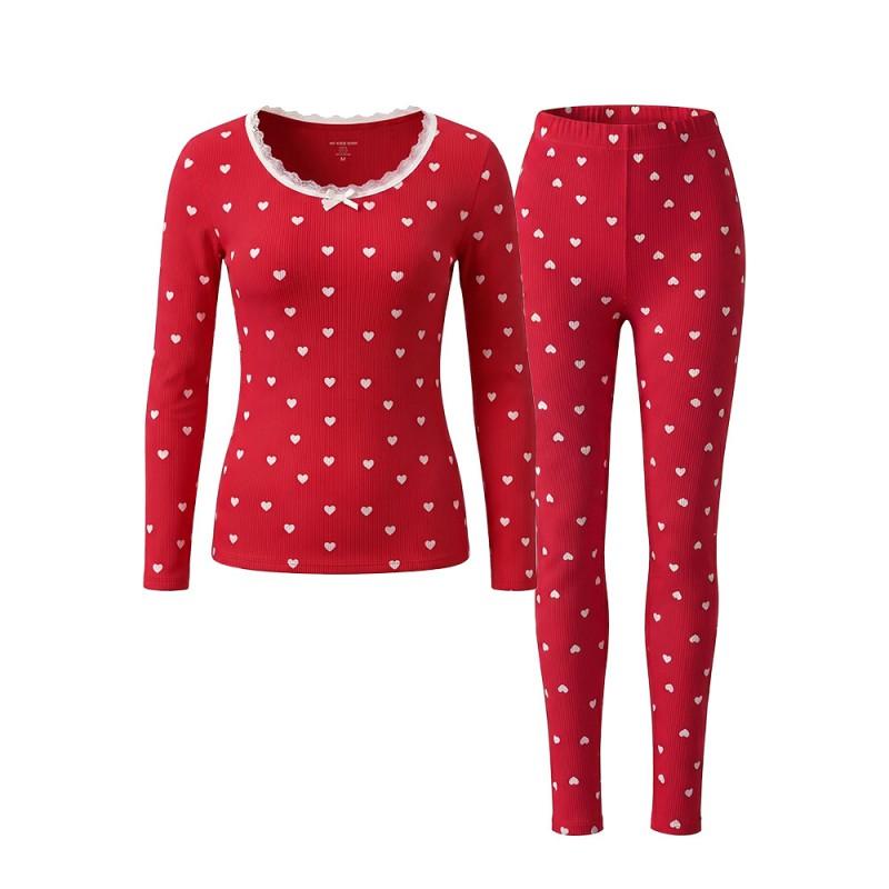 Womens 100% Cotton Floral Thermal Underwear Set - Anti-bacterial Warm Long Sleeve Top Pants Youth