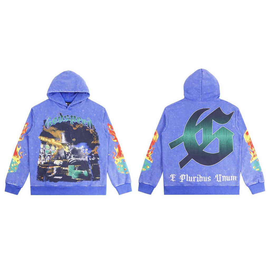 American Trendy GD Rock Retro Distressed Hoodie - Autumn/Winter Fashion