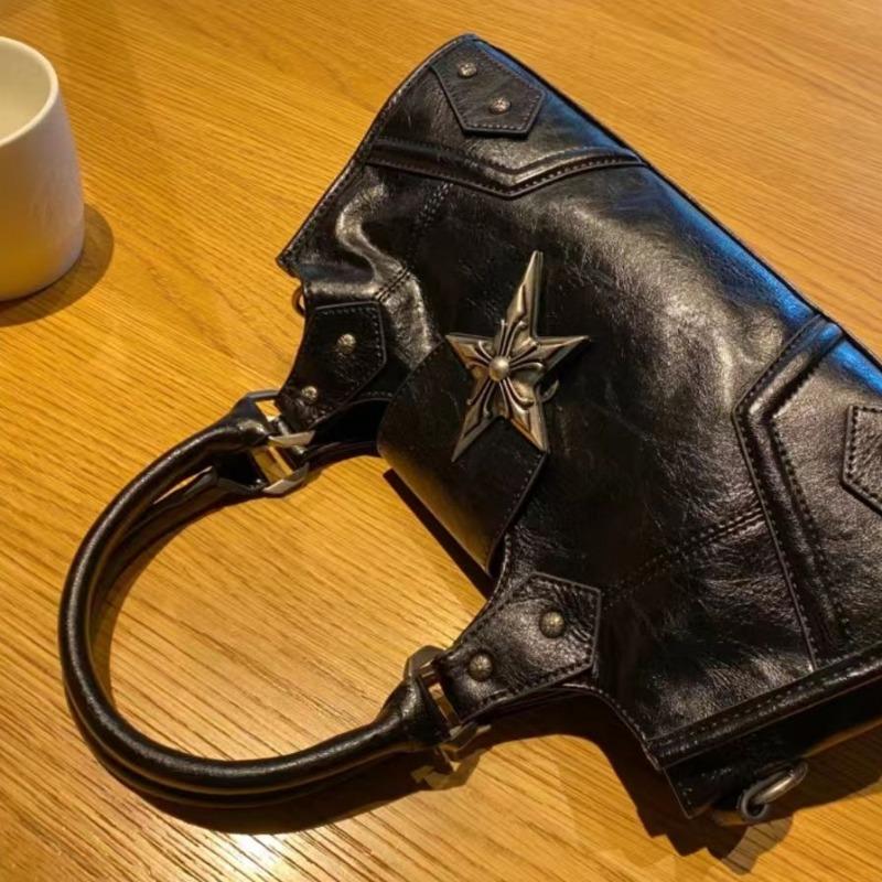 Women's Gothic Punk Shoulder Bag Vintage Black High Capacity PU Leather