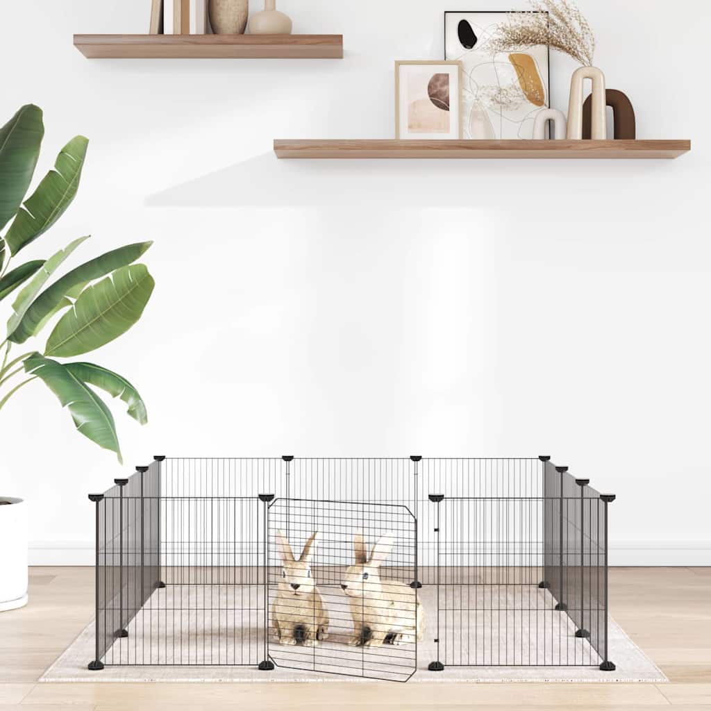 12 Panel Pet Cage with Door Black 35 x 35 cm Steel