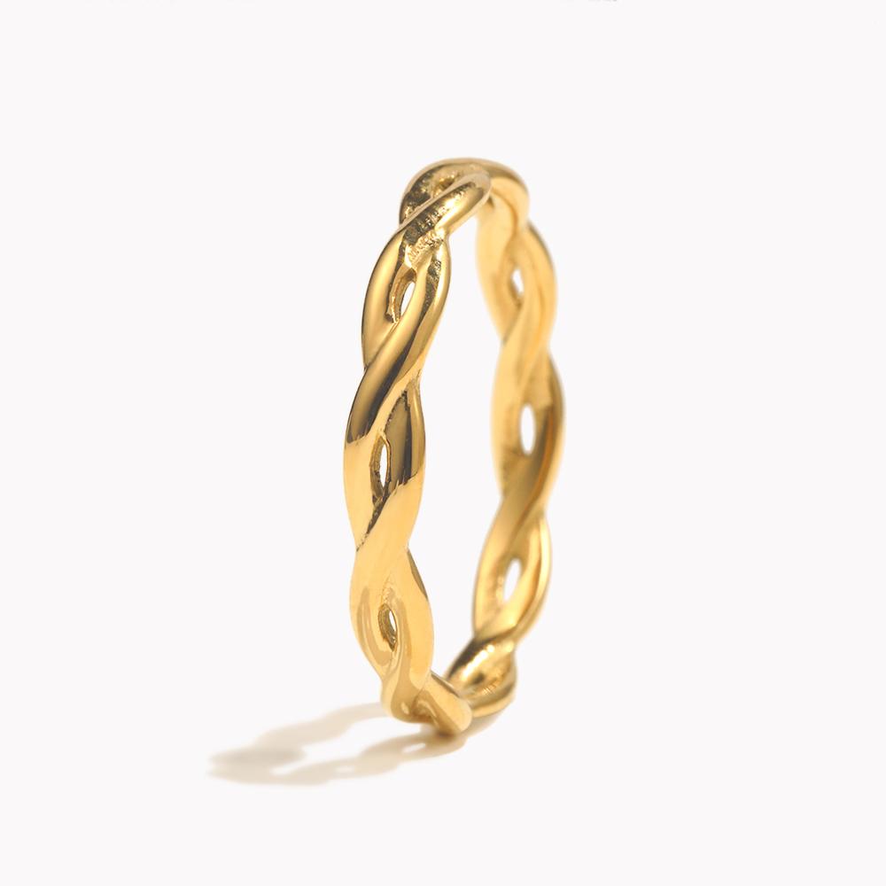 E.B.belle Super Minimalist Braided Twisted Thin Gold Rings For Lady Waterproof Stainless Steel 18K Gold Plated Girl's Ring