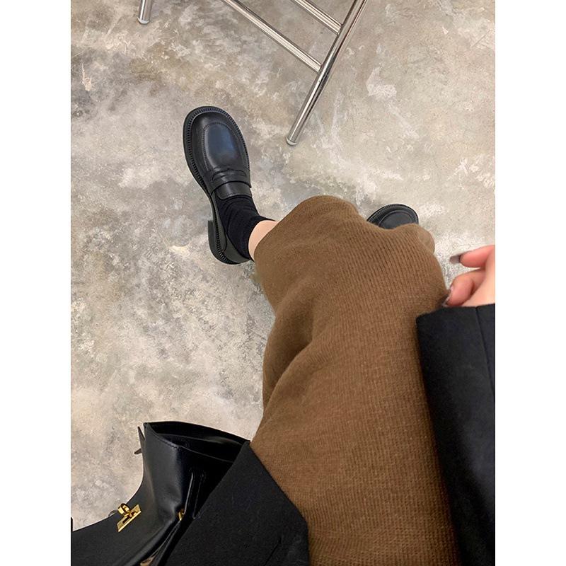 Genuine Leather~ Platform Small Leather Shoes British Style Single Shoes Women's Japanese Black 2025 New Soft-soled One-pedal Loafers