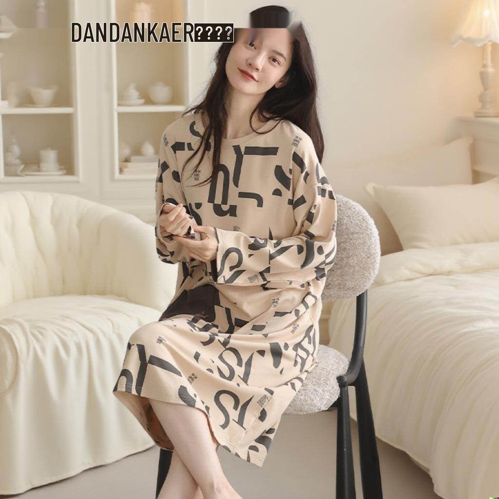 Damen Süßer Stil Langarm Mittellang Baumwoll-Nachthemd für Herbst