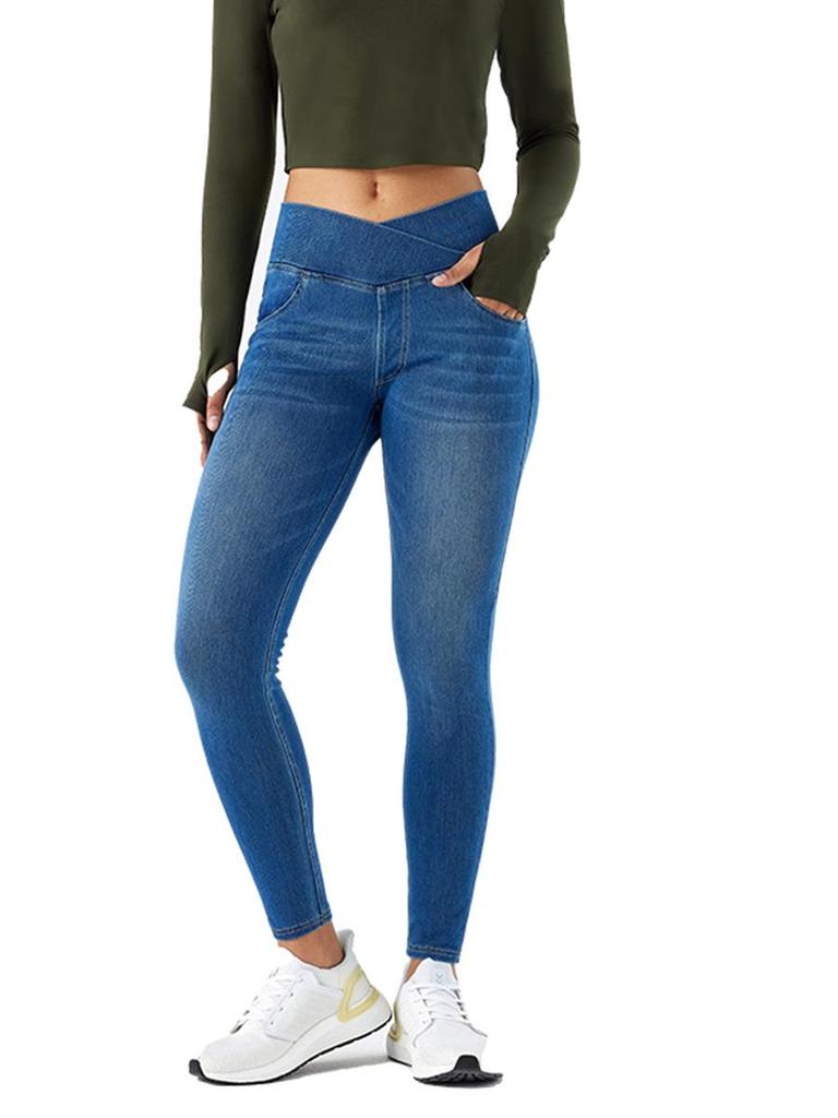 Dámské zeštíhlující skinny džíny s křížovým pasem a designem kočičích uší