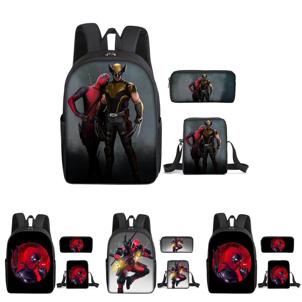 Large Capacity Deadpool Backpack Set For Students Featuring Stylish Geometric Patterns And Waterproof Design