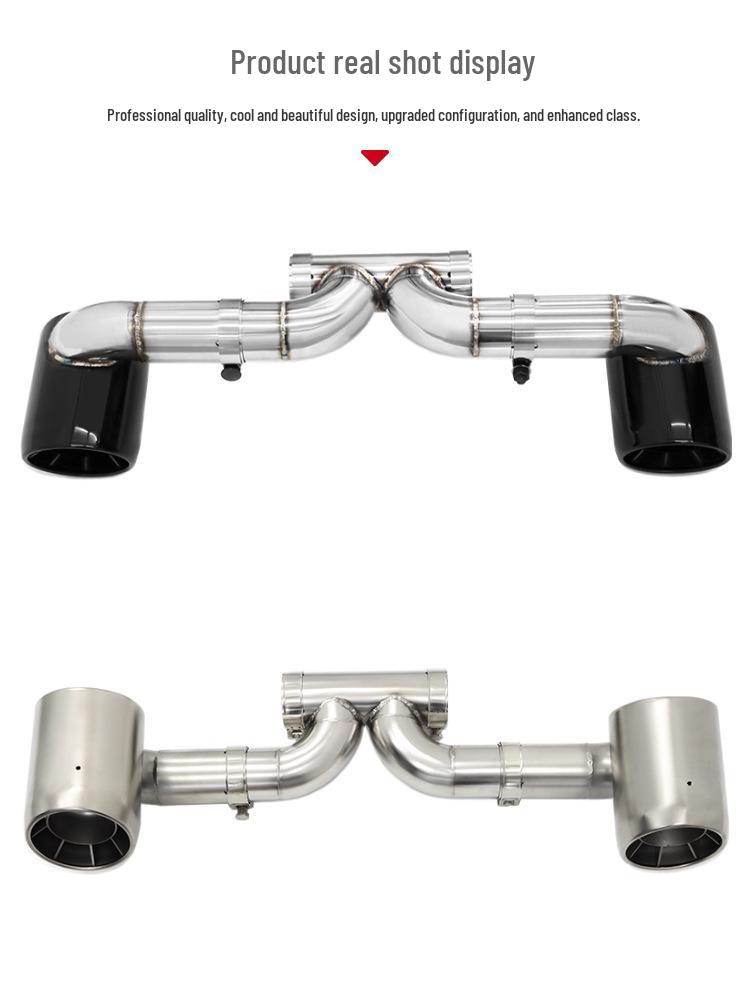 Ulepszenie Porsche 718 GT4: Podwójny wydech ze stali nierdzewnej z tłumikiem i czarnymi końcówkami