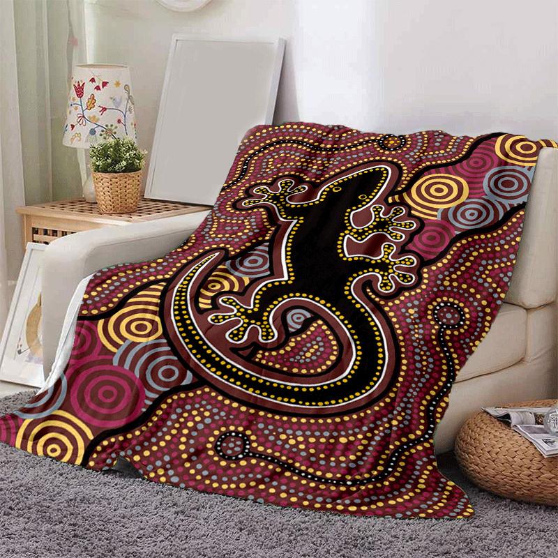 1pc Indigenous Style Lizard Printing Lightweight Flannel Blanket, Comfortable and Warm Blanket, Sofa Bed and Couch Office, Suitable for Gift Blankets