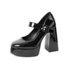 Womens High Heels Summer 2024Elegant Solid Color PU Leather Square Toe Dress Party Thick Sole Thick Heels Womens Mary Jane Shoes