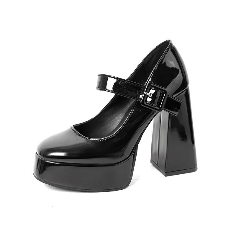 Womens High Heels Summer 2024Elegant Solid Color PU Leather Square Toe Dress Party Thick Sole Thick Heels Womens Mary Jane Shoes