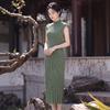 New Chinese style cheongsam 1011 summer green stripes improved literary young girls daily dress