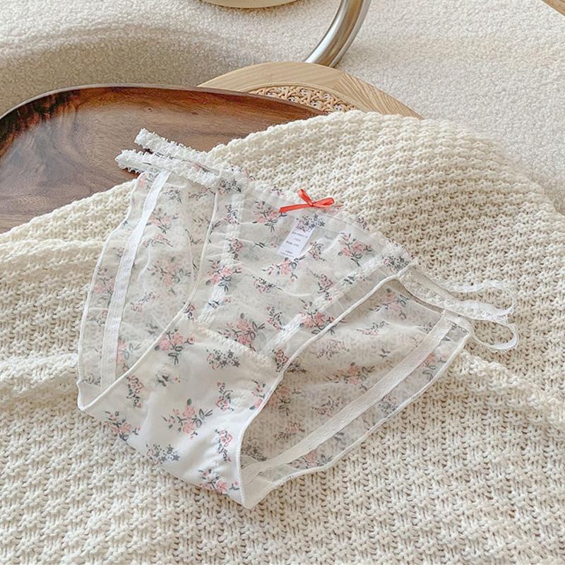 Women's panties  Cross waistband Hipsters Low Rise Lace Strappy Panties Transparent Mesh Floral Pattern Sweet Bowknot sexy femal
