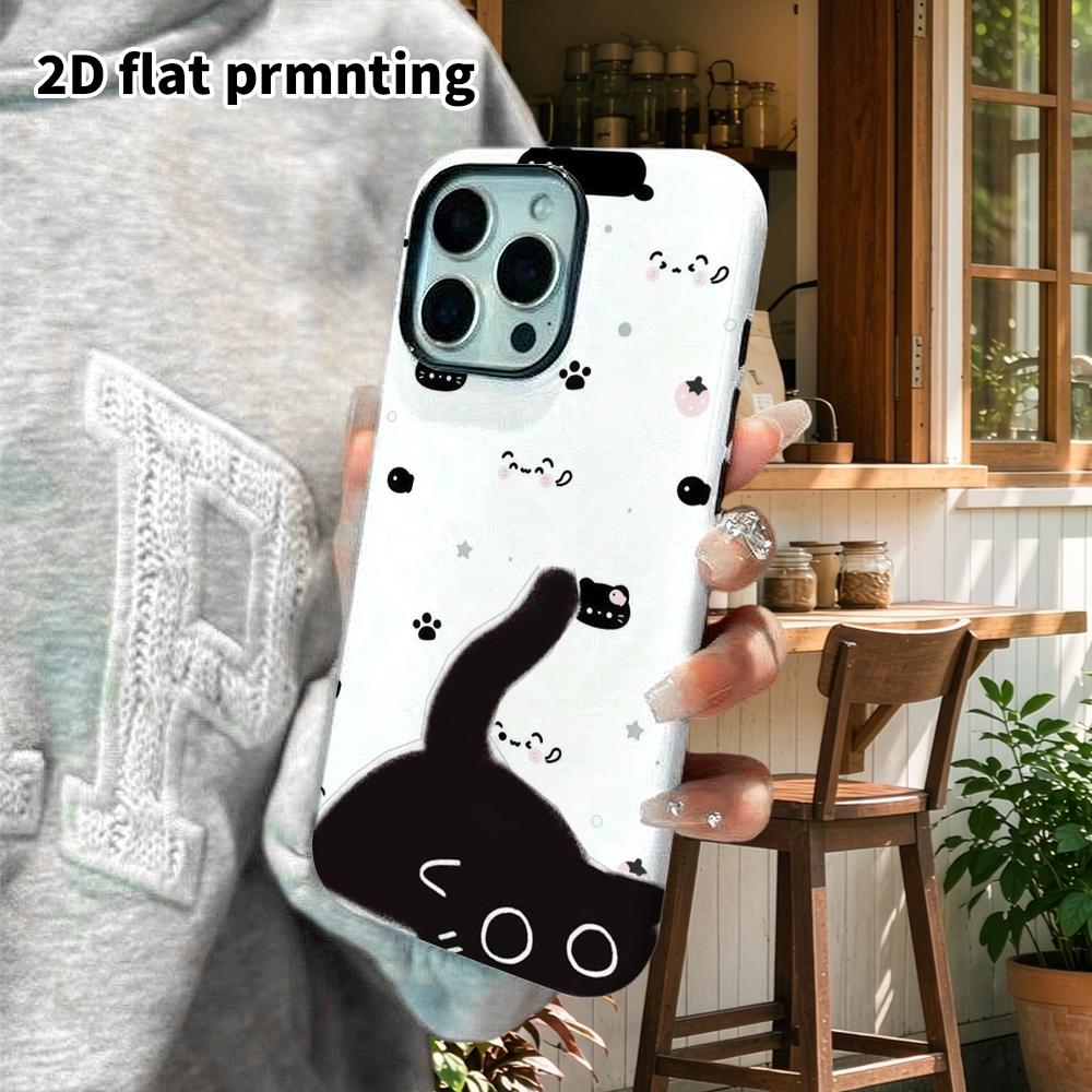Phone Case: 2D Flat Design Suitable for iPhone 18 17 16 15 14 13 Pro Film Protective Case, Couple Style, Flat Black Cat, Christmas and Halloween Gift