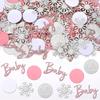 MARFOREVER Winter Baby Shower Table Confetti, 200 Pcs Glitter Pink Silver Snowflake Baby Confetti Table Decorations Winter Gender Reveal Sprinkle for