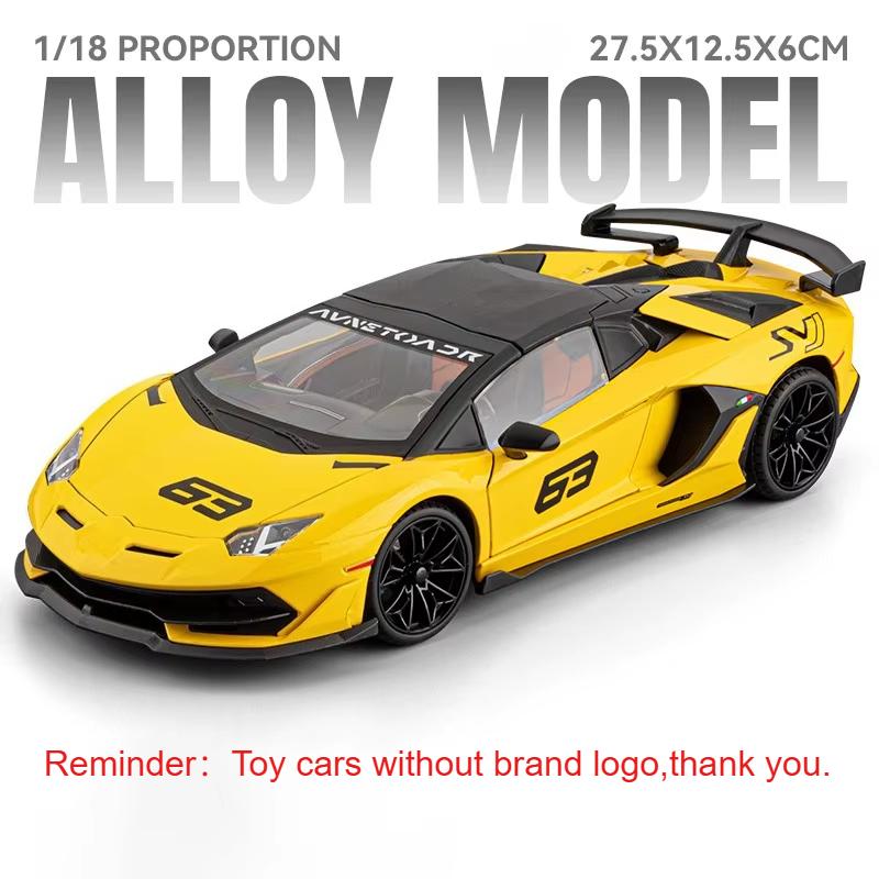 1:18 Lambor SVJ63 LP770 Alloy Models Diecast Car Toys Doors Opened Front Wheel Steering Sound Light Pull Back Sportscar Ornament