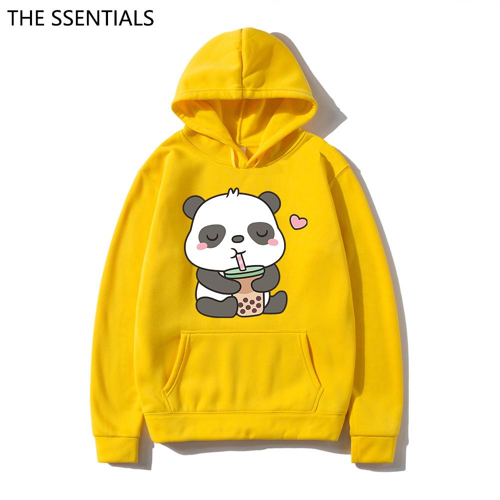 2022 Felpe con Cappuccio Panda Kawaii Unisex Harajuku Needs More Boba Felpa con Cappuccio Unisex Primavera Autunno Estetica Cartone Animato Grafica Felpa