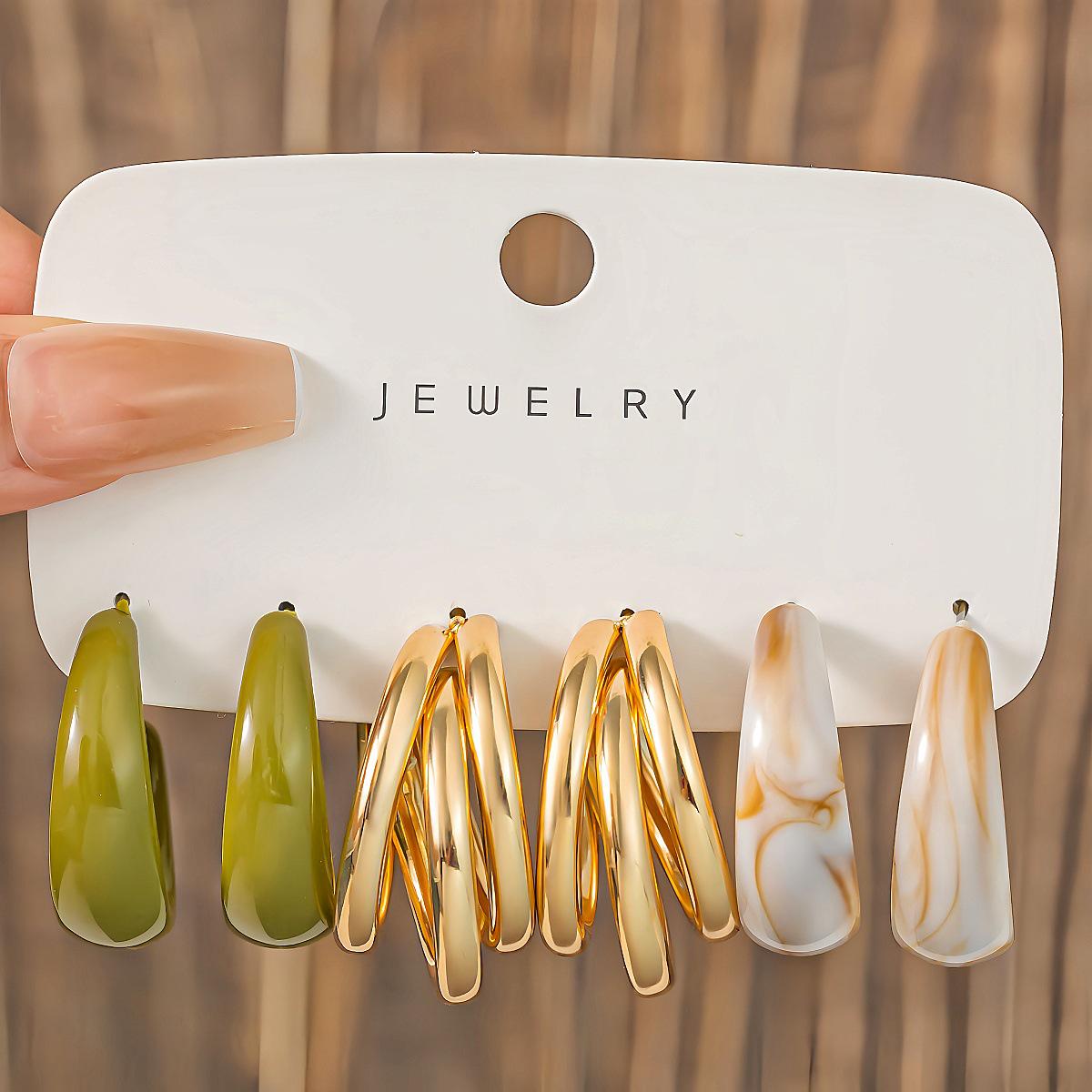European and American Style Tassel C-Shaped Water Drop Earrings Set 0020