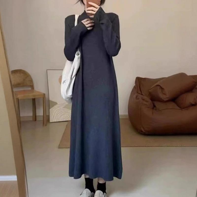 Qomatni yashiruvchi, universal trikotaj ko'ylak, ayollar uchun kuz va qish, yangi moda, yoshni yashiruvchi, kundalik, astarli sviter, uzun ko'ylak