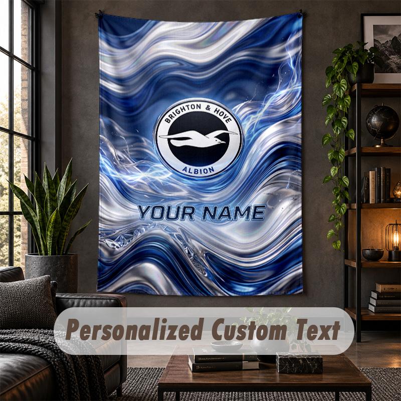 Wall Tapestry Brighton & Hove Albion Football Print Custom Name Text Wall Hanging Home Decor
