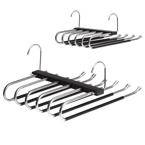 Hachibanya Pants Hanger Set of 2, Slacks Hanger, Pants Hanger, Storage, Space-Saving, Multi-Functional, Non-Slip, Non-Marking, 6-Row, Stainless Steel,