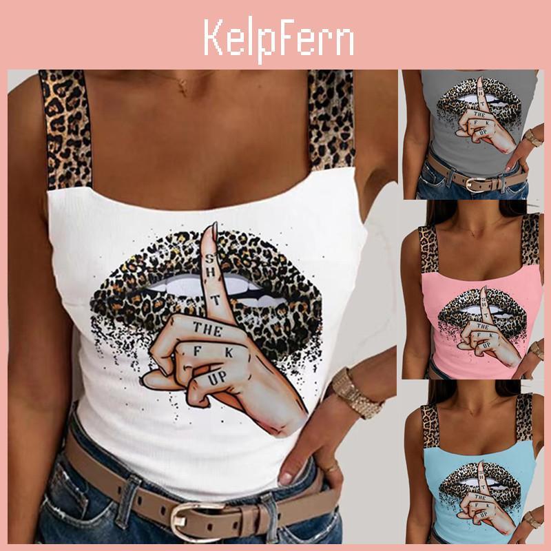 Tank Womens Sexy Leopard Tops Lips Print Sleeveless Crop Tops Fashion Party Club Summer Sleeveless Streetwear Bustier Tops Ema