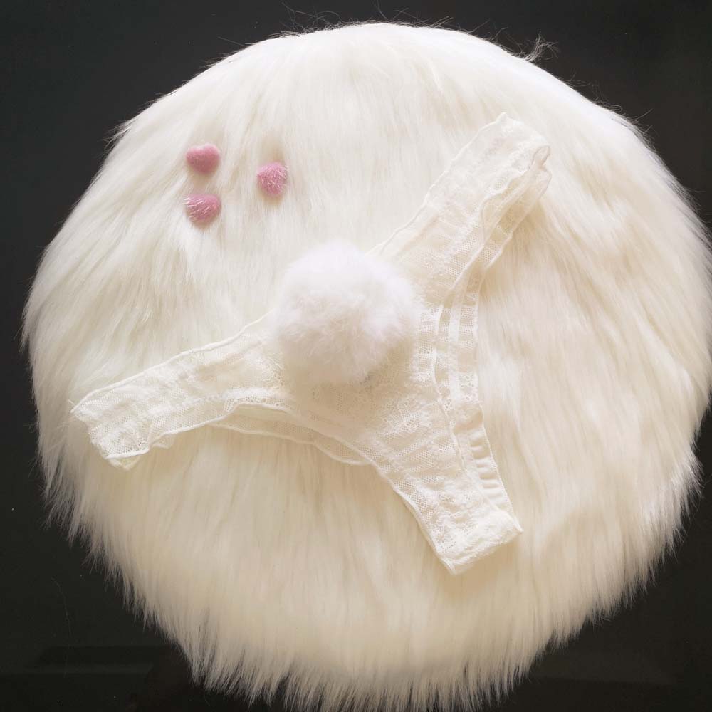 Transparent Low Waist Breathable Plush Ball Thong G-string Lace Panties